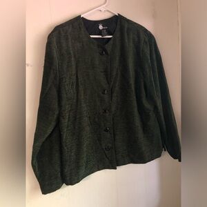 First Option Jacket Womens Xl Dark Green Button Up Acrylic Poly Long Sleeve Vtg